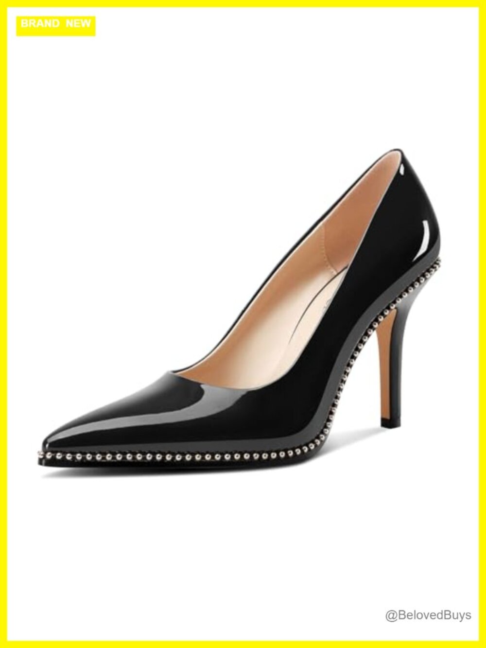 Womens Stiletto Mid Heel Pointed Toe Pumps Slip-On Beaded Prom Wedding Heels